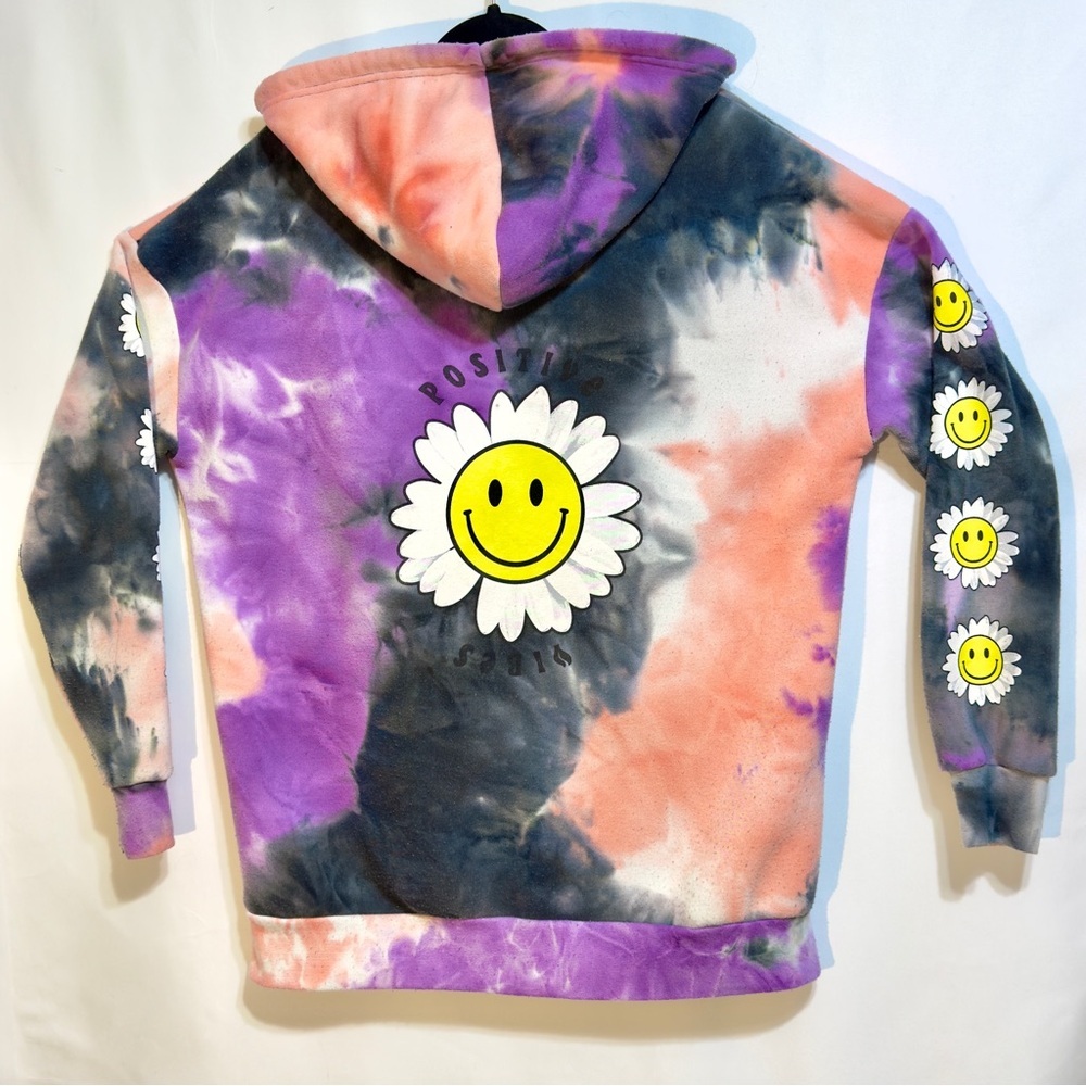 Rue 21 Tie Dye‎ Hoodie Positive Vibes Smiley Flower Full Zip Sweatshirt Size L